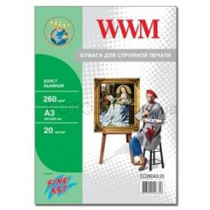 Холст WWM натуральный хлопковый Fine Art, 260g, m2, A3, 20л (CC260A3.20)