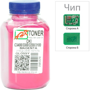 Тонер + чіп для OKI C3400, 3300 ( тонер АНК, чіп АНК) бутель Magenta (1502691)