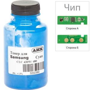 Тонер+чип АНК для Samsung SL-C430 ( тонер АНК, чип АНК) бутль 30г Cyan (3202629)