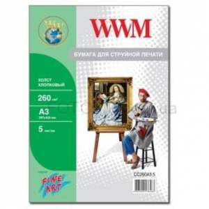 Холст WWM натуральный хлопковый Fine Art, 260g, m2, A3, 5л (CC260A3.5)