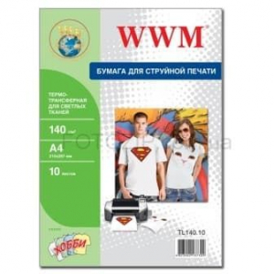 Термотрансфер WWM для струйной печати для светлых тканей, 140g, m2, A4, 10л (TL140.10)