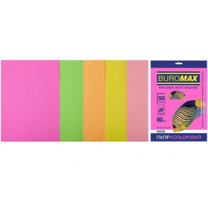 Набор цветной бумаги BUROMAX NEON, 5 цв., 50 л., А4, 80 г/м² (BM.2721550-99)