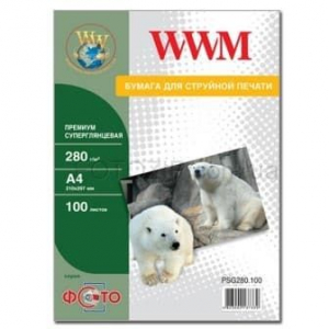 Фотопапір WWM, преміум суперглянцевий, 280g, m2, А4, 100л (PSG280.100)