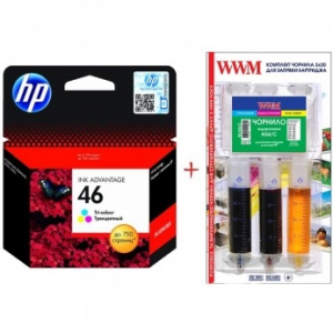 Картридж струйный HP 46 Color + Заправочный набор чернил WWM