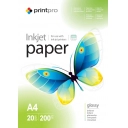 Фотопапір PrintPro глянець 200г/м, A4, 20л, PG200-20